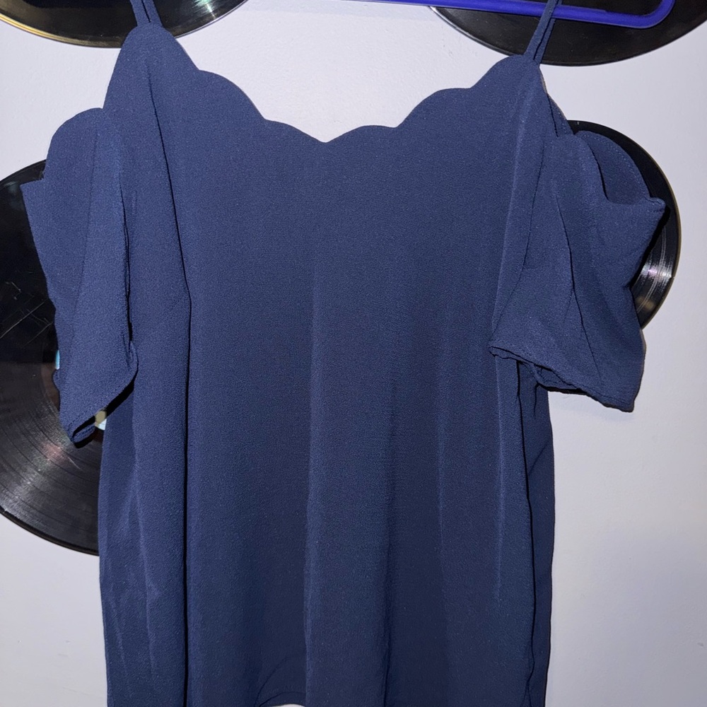 Women's Navy Blue Scallop Edge Top